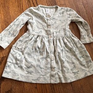 18-24 months kate Quinn organics cotton light green butterfly print button dress